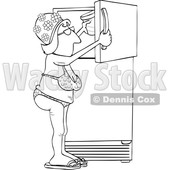 Cartoon Black and White Lady in a Bikini and Swim Cap Putting Something in a Freezer © djart #1637494