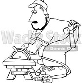 Cartoon Black and White Male Carpenter Using a Circular Saw © djart #1638983