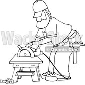 Cartoon Black and White Male Carpenter Working with a Circular Saw © djart #1639880
