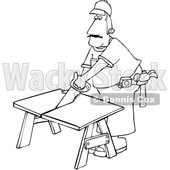 Cartoon Black and White Male Carpenter Using a Saw © djart #1639881