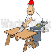 Cartoon White Male Carpenter Using a Saw © djart #1639882