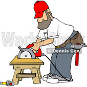 Cartoon White Male Carpenter Working with a Circular Saw © djart #1639883
