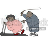 African American Man In Sweats, Swinging A Whip While Telling His Blond Wife To Keep Exercising On A Treadmill Clipart Illustration Graphic © djart #16463