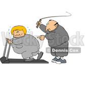 Caucasian Man In Sweats, Swinging A Whip While Telling His Blond Wife To Keep Exercising On A Treadmill Clipart Illustration Graphic © djart #16465