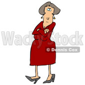 Angry Caucasian Woman In A Red Dress And Heels, Standing With Her Arms Crossed And Tapping Her Foot With A Stern Expression On Her Face Clipart Illustration Graphic © djart #16466