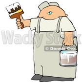 Caucasian Man Holding A Bucket Of White Paint And Using A Paintbrush To Paint A Wall Clipart Illustration Graphic © djart #16468