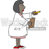 Cartoon Black Female Scientist Holding out a Pencil and Clipboard © djart #1647270
