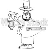 Cartoon Black and White St Patricks Day Leprechaun Holding a Lantern © djart #1647981