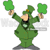 Cartoon St Patricks Day Leprechaun Holding Shamrocks © djart #1647991