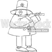 Cartoon Black and White St Patricks Day Leprechaun Playing a Flute © djart #1648155