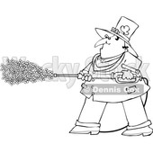 Cartoon Black and White Leprechaun Pressure Washing with Shamrocks © djart #1648696