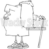 Cartoon Black and White Father Time Holding His Back and Walking with a Cane © djart #1651965