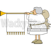 Cartoon Female Christmas Angel Blowing a Horn with a Banner © djart #1655193