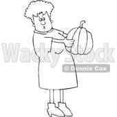 Cartoon Black and White Woman Holding and Looking at a Pumpkin © djart #1656317