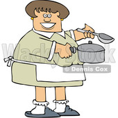 Cartoon Happy Caucasian Woman Holding a Spoon and Soup Pot © djart #1656318