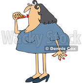 Cartoon Chubby Caucasian Woman Applying Lipstick © djart #1656323