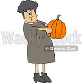Cartoon Caucasian Woman Holding and Looking at a Pumpkin © djart #1656324