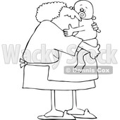 Cartoon Black and White Granny Holding a Baby © djart #1658824