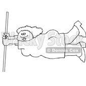 Cartoon Black and White Lady Holding onto a Pole in Extreme Wind © djart #1660631