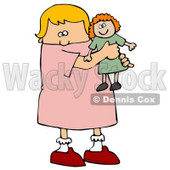 Little Blond Caucasian Girl Child Holding And Hugging Her Red Haired Doll Toy While Playing Clipart Image Graphic © djart #16620