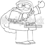 Cartoon Lineart Santa Claus Waving and Carrying a Christmas Sack © djart #1666025
