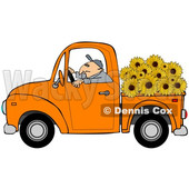 Cartoon Farmer Driving a Truck Full of Sunflowers © djart #1666953