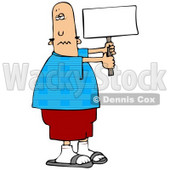 People Clipart Illustration Image of a Patriotic Bald Caucasian Man In A Blue Shirt With An American Flag Pattern Holding A Blank White Sign © djart #16961