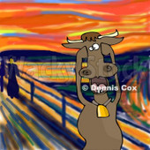 Animal Clipart Illustration Image of a Stressed Out Brown Dairy Cow Holding its Hooves to its Cheeks While Screaming, a Humorous Parody of The Scream by Edvard Munch © djart #16981
