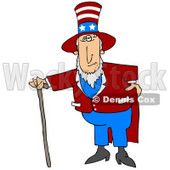 Uncle Sam In A Red And White Striped Hat With Stars, Red Jacket And Blue Pants, Standing With A Walking Cane And Holding One Hand On His Hip Clipart Illustration Image © djart #17001