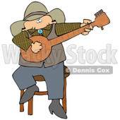 Caucasian Male Cowboy Sitting On A Stool And Playing A Banjo While Entertaining People During An Event Clipart Illustration Image © djart #17003
