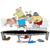 Happy Multi-Ethnic And Multi-Gender Children Jumping On A Trampoline Together While Playing Clipart Illustration Image © djart #17004