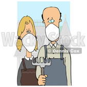 Cartoon American Gothic Parody of a Farmer Couple Wearing Masks © djart #1705746