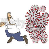 Cartoon Man Wearing a Mask and Running from Viruses © djart #1706663