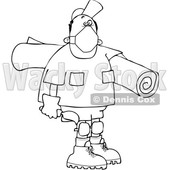 Cartoon Black and White Male Carpet Layer Wearing a Mask and Carrying a Roll and Trowel © djart #1708853