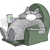 Cartoon Fat Lazy Cat Wearing a Mask Holding a Glass of Milk and Sitting in a Chair © djart #1712433