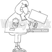 Cartoon Black and White Chubby Woman Holding up a Fist and Blank Sign © djart #1714233