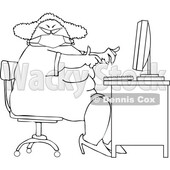 Cartoon Black and White Chubby Woman Wearing a Mask and Working at a Desk © djart #1714312