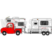Woman Driving a Red Pickup Truck with a Camper and Hauling a Horse Trailer © djart #1714540