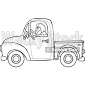 Cartoon Black and White Happy Woman Driving a Pickup Truck © djart #1714542