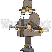 Cartoon Pilgrim Wearing a Mask and Holding a Blunderbuss Rifle © djart #1716849
