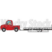 Cartoon Man Driving a Red Truck and Towing a Trailer © djart #1717410