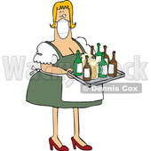 Cartoon Oktoberfest Beer Maiden Wearing a Mask and Serving Beer in Mugs and Bottles © djart #1717516