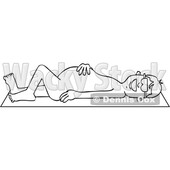Cartoon Black and White Nude Man Sun Bathing on a Beach Towel © djart #1718691