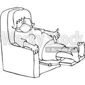 Cartoon Black and White Sick Woman Wearing a Mask and Resting in a Recliner Chair © djart #1719470