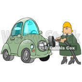 Blond Caucasian Woman In A Green Dress, Plugging In Her New Green Electric Car To A Socket So It Can Charge Clipart Illustration Image © djart #17195