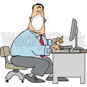 Cartoon Businessman Wearing a Covid Mask and Typing at a Desk © djart #1719526