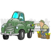 Man Crouching While Putting Ears Of Corn Into A Green Corn Powered Biodiesel Truck Clipart Illustration © djart #17197