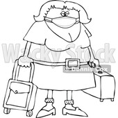 Cartoon Female Traveler Wearing a Mask Lineart © djart #1719883