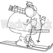 Cartoon Black and White Overweight Man Wearing a Mask and Skiing © djart #1719914