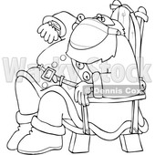 Cartoon Lineart Santa Wearing a Mask Sitting and Checking His Watch © djart #1721228